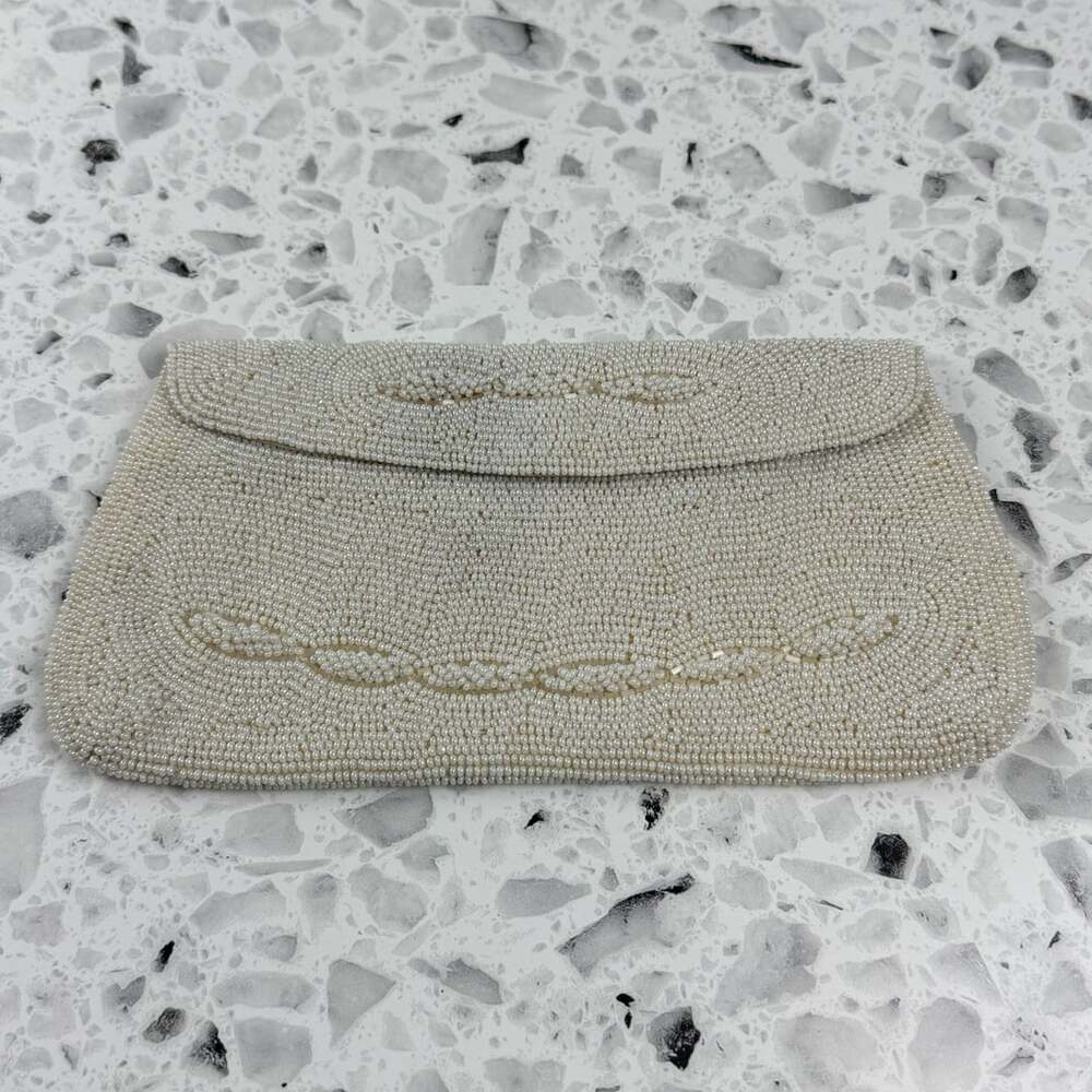 Vintage Beaded Clutch evening bag fancy wedding cream gold